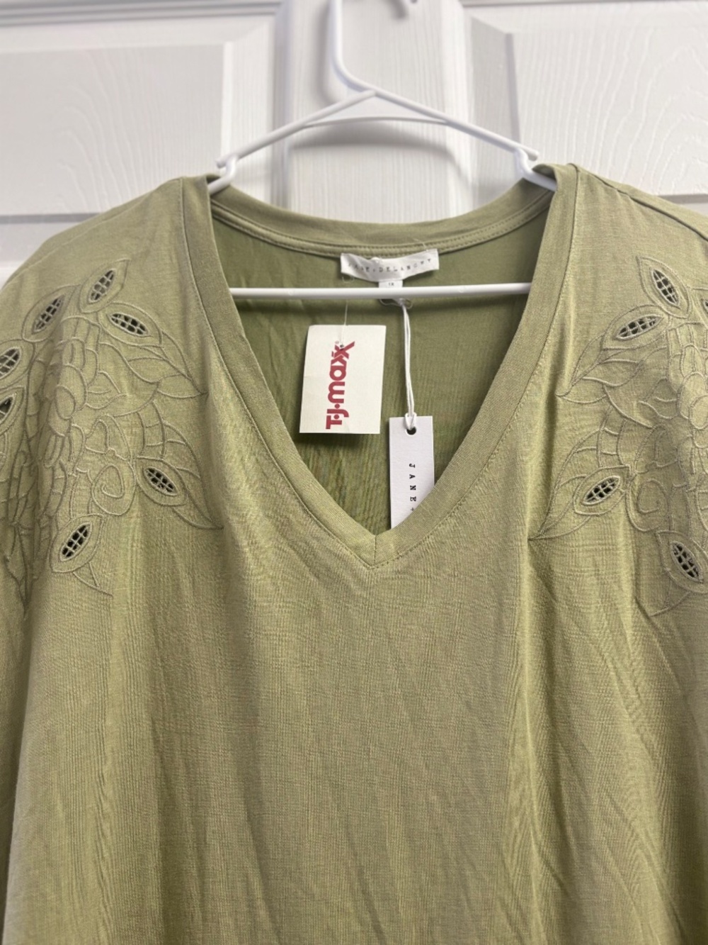 Women's New Jane + Delancey Green Floral Embroidered Blouse - Picture 2 of 5